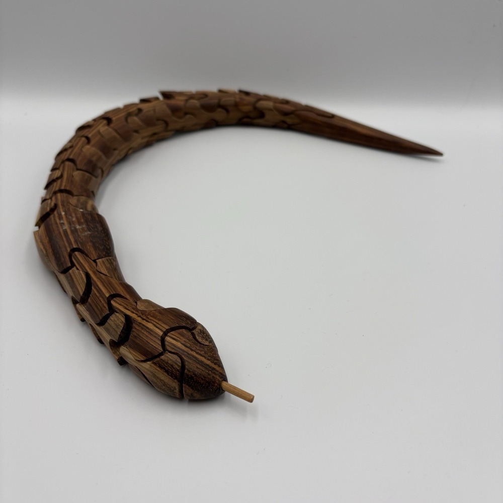 Handcrafted Zebrawood Snake Puzzle Vintage 20"‎